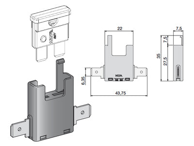 SULAKERASIA 1XGM 6,3MM LATTALIITTIMET SIVUILLE