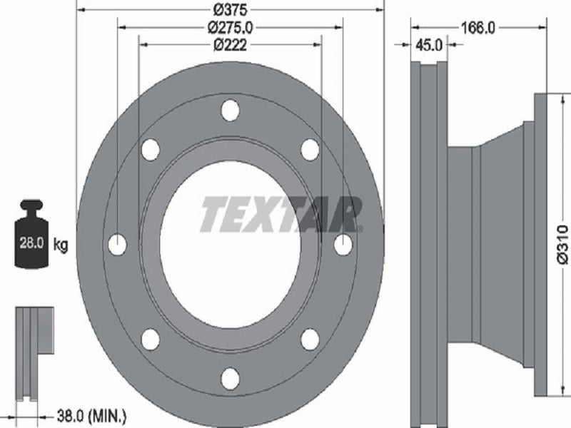 TEXTAR JARRULEVY 375MM VOLVO FL TAKA 22.5