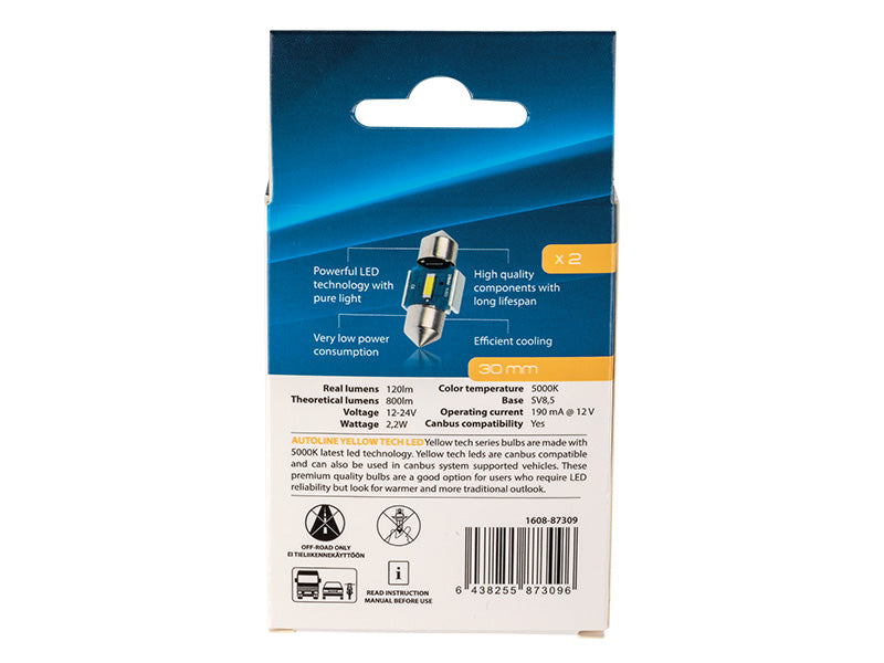 LED-POLTTIMOPARI SV8,5 30MM 5000K CAN AUTOLINE YELLOW TECH
