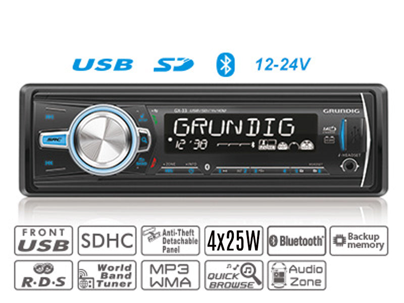 GRUNDIG GX-33 12-24V AUTOSOITIN MUISTILLA USB+BT