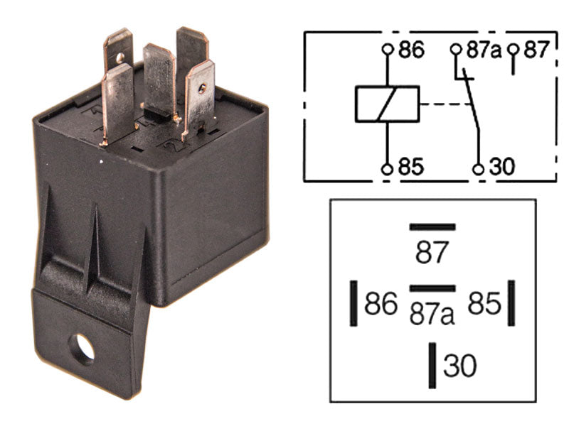 RELE 12V 20/30A, 87A 5-NAP, PITIMELLÄ
