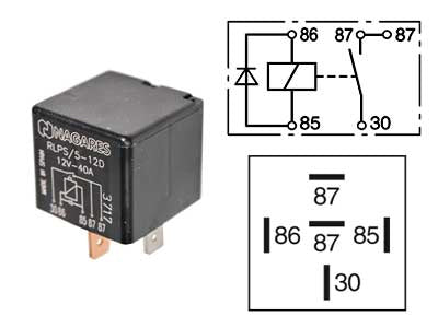 RELE 12V 40A 5-N. DIODI, 2X87 NAVAT, KORVATON