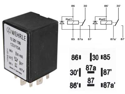 KAKSOISVAIHTORELE DIODILLA 12V 2X10A