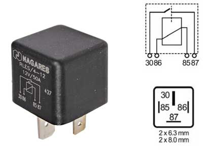 RELE 12V 4-NAP 50A 2X8MM + 2X6,3MM KORVATON