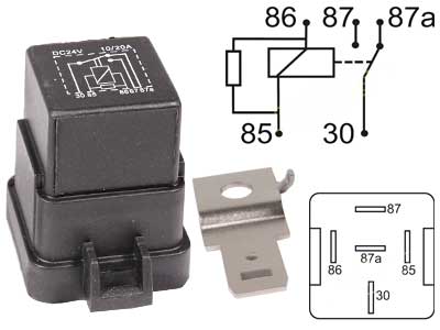RELE 24V 10/20A VASTUKSELLA,HAMEELLA