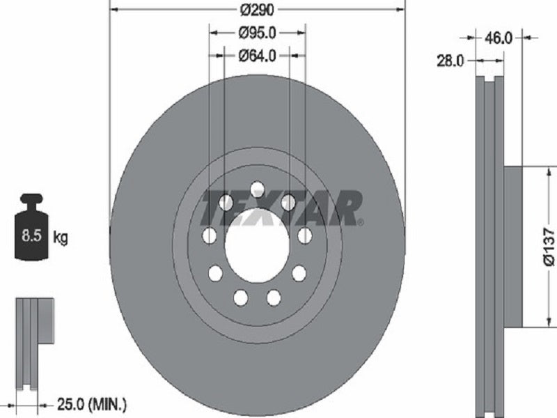 TEXTAR JARRULEVY 290MM IVECO DAILY III ETU (2 KPL PAKETISSA)