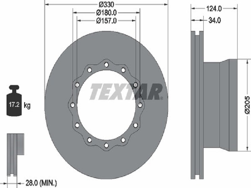 TEXTAR JARRULEVY 330MM KORKEUS 124MM MAN L2000 TAKA 17.5