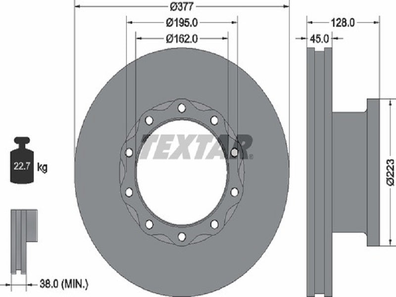 TEXTAR JARRULEVY 377MM MAN TGM ETU/TAKA 19.5