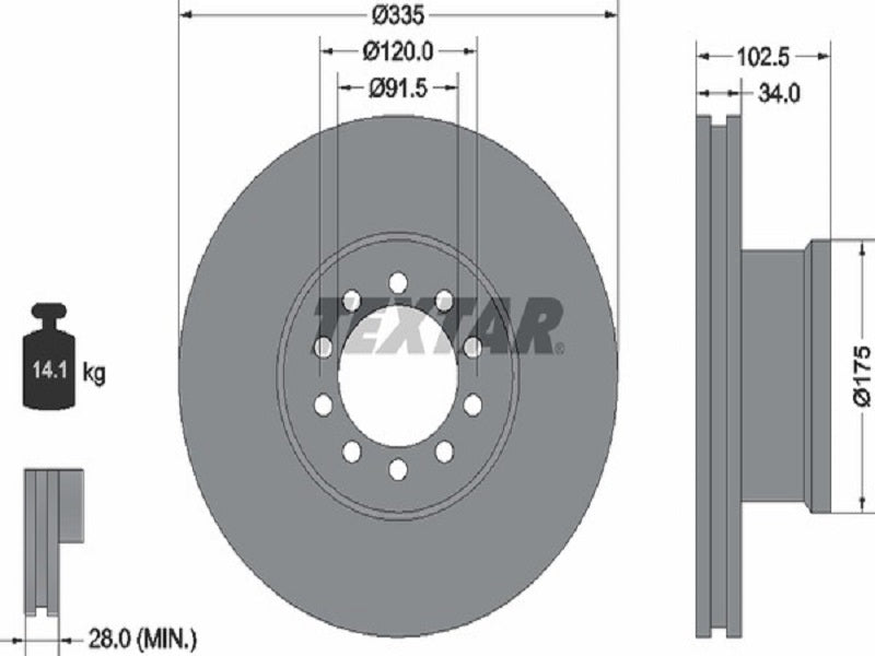 TEXTAR JARRULEVY 335MM MB ATEGO ETU EML 17.5
