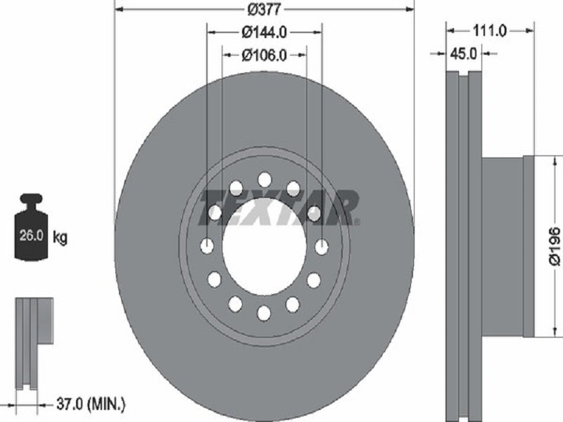 TEXTAR JARRULEVY 377MM MAN TGM ETU 19.5
