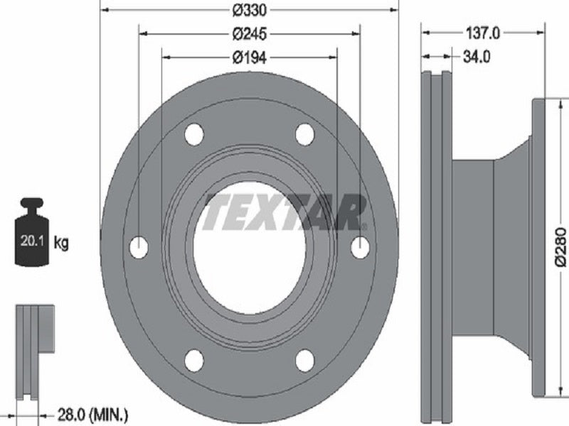 TEXTAR JARRULEVY 330MM RENAULT MIDLUM TAKA ABS KEHÄLLÄ