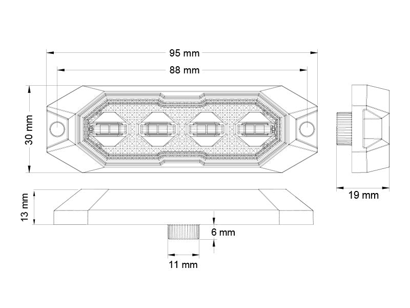 TRUCK VISION LED-TASOVILKKU KELT. 4-LED 12/24V R65