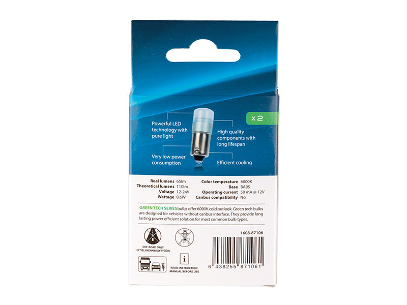LED-POLTTIMOPARI BA9S 6000K AUTOLINE GREEN TECH