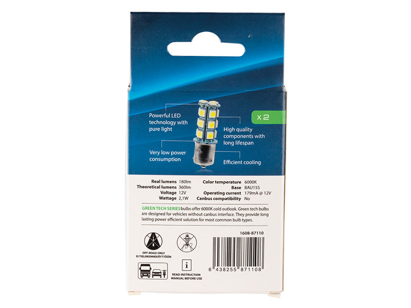 LED-POLTTIMOPARI BAU15S 6000K AUTOLINE GREEN TECH