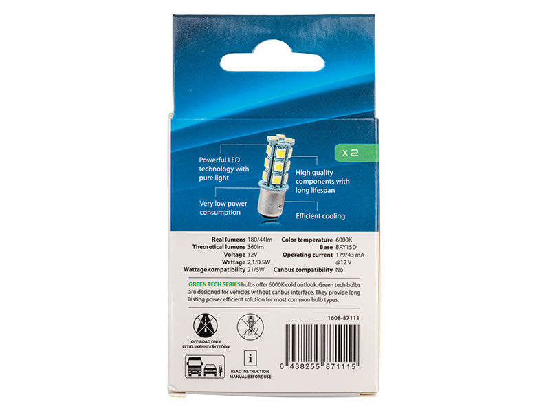 LED-POLTTIMOPARI BAY15D 6000K AUTOLINE GREEN TECH 21/5W