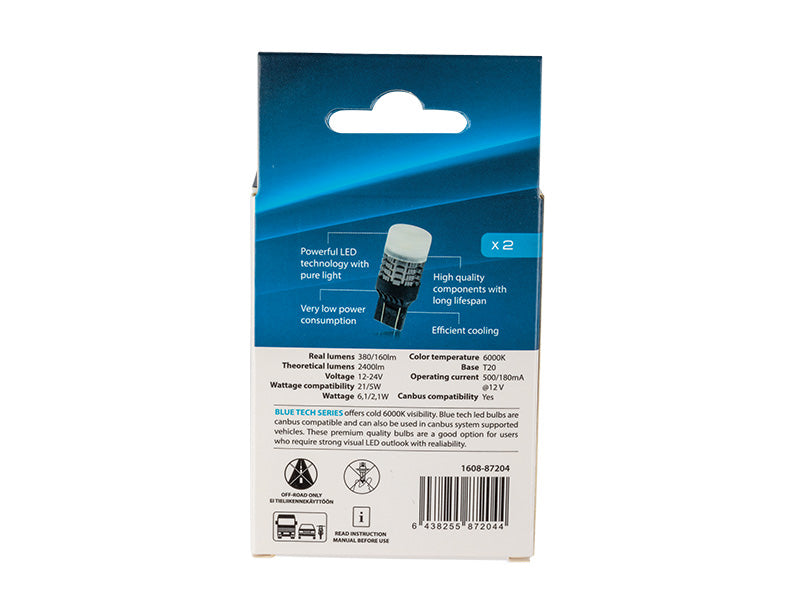 LED-POLTTIMOPARI T20 6000K CAN AUTOLINE BLUE TECH 21/5W