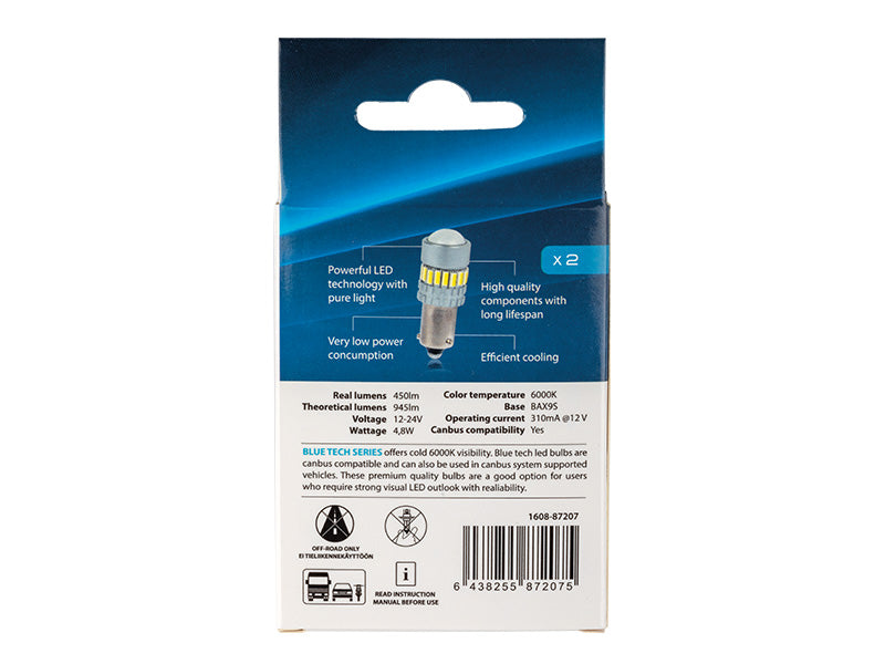 LED-POLTTIMOPARI BAX9S 6000K POWER CAN AUTOLINE BLUE TECH