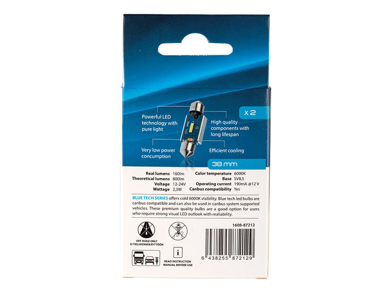 LED-POLTTIMOPARI SV8,5 38MM 6000K CAN AUTOLINE BLUE TECH