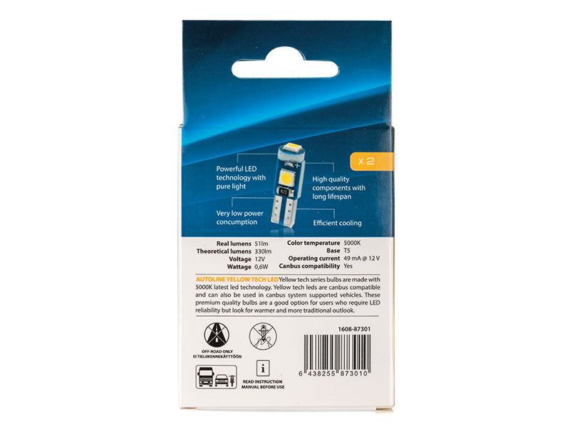 LED-POLTTIMOPARI T5 5000K CAN AUTOLINE YELLOW TECH
