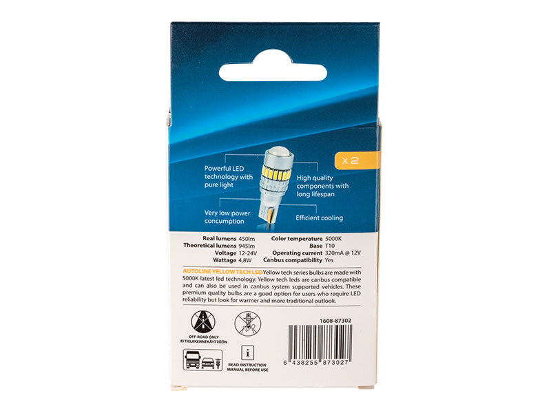 LED-POLTTIMOPARI T10 5000K CAN AUTOLINE YELLOW TECH