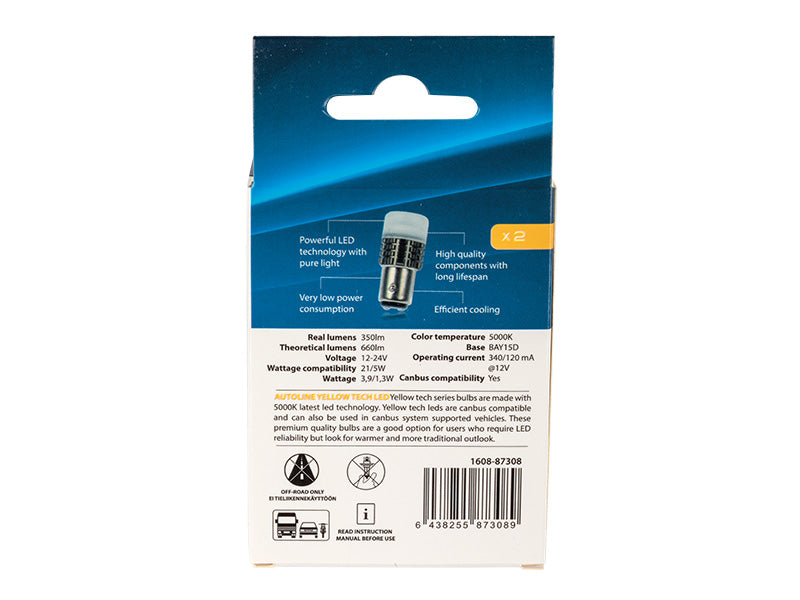 LED-POLTTIMOPARI BAY15D 5000K CAN AUTOLINE YELLOW TECH 21/5W