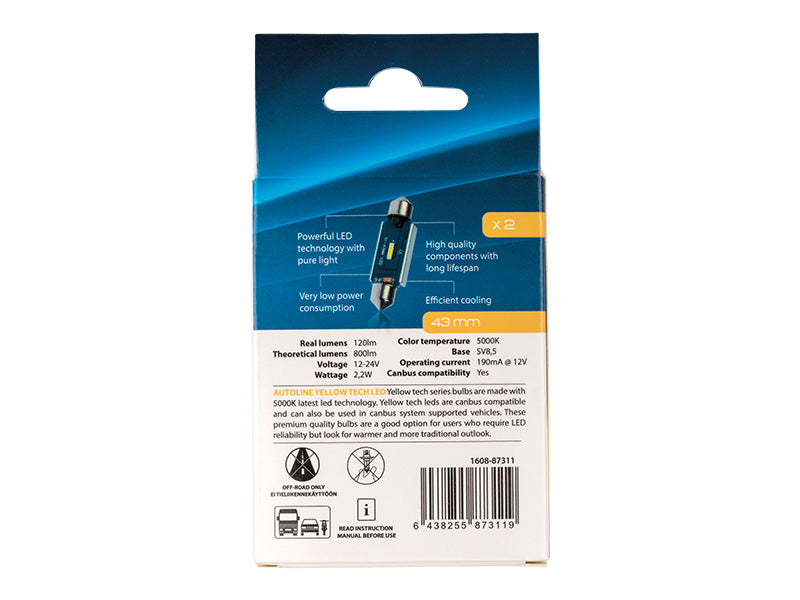 LED-POLTTIMOPARI SV8,5 43MM 5000K CAN AUTOLINE YELLOW TECH