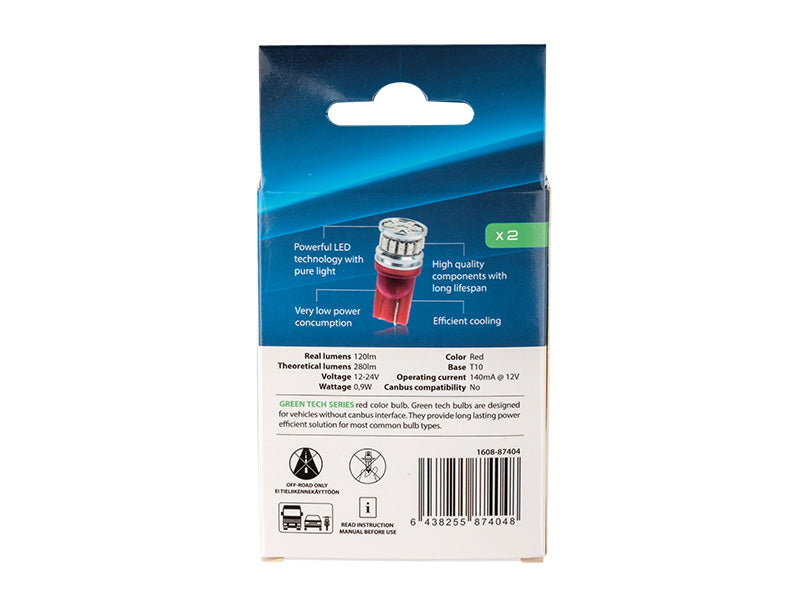LED-POLTTIMOPARI T10 PUNAINEN AUTOLINE