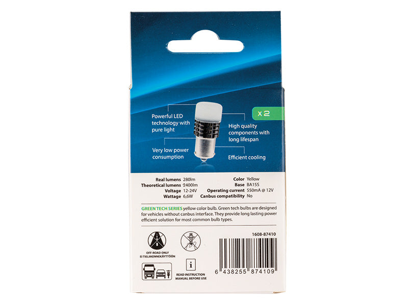 LED-POLTTIMOPARI BA15S KELTAINEN CAN AUTOLINE