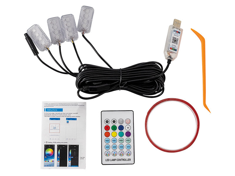 LED RGB SISÄVALOSARJA USB 4XJALKATILAVALO