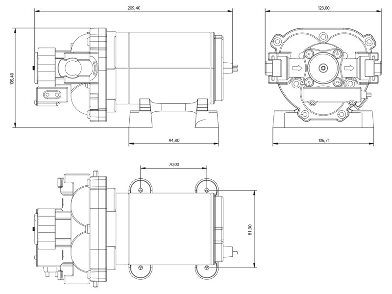 PAINEVESIPUMPPU WPS 3,5 12V 2,8BAR/13L/MIN.