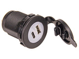 USB-RASIA 12/24V USB A QC3.0+C SININEN LED