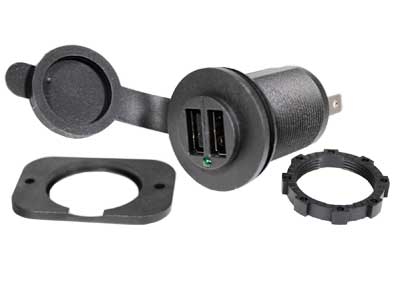USB-RASIA  12/24V --> 2,1A/5V 2-PORTTIA