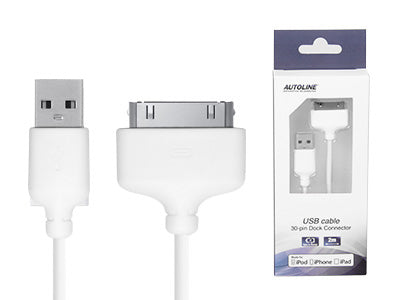 USB-KAAPELI 2M USB - 30-PIN DOCK, VALKOINEN