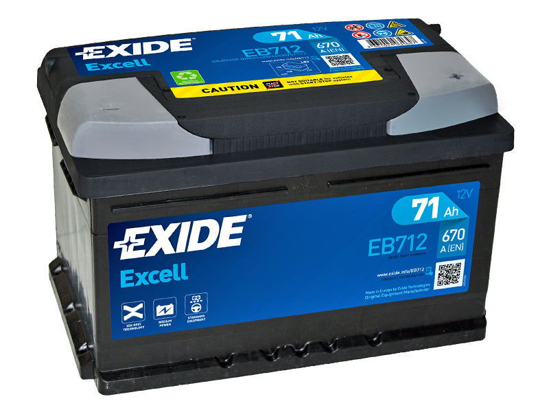 EB712 EXIDE EXCELL 71AH 278X175X175 -/+ 670A