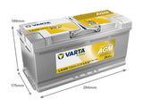 VARTA PROFESSIONAL AGM 105AH 950A 394X175X190MM -/+