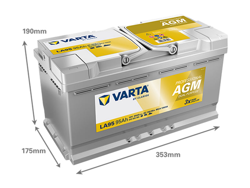 VARTA PROFESSIONAL AGM 95AH 850A 353X175X190MM -/+