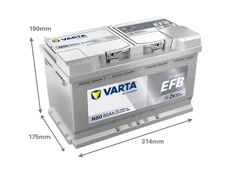 VARTA DYNAMIC EFB 80AH 800A 315X175X190MM -/+