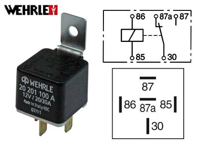 RELE 12V 20/30A, 87A 5-NAP., PITIMELLÄ