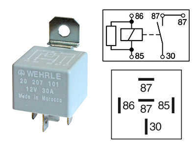 RELE 12V 30A 5N. 2X87 VASTUKSELLA