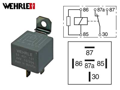 RELE 24V 10/20A 5-N. 87A, VASTUS, PITIMELLÄ
