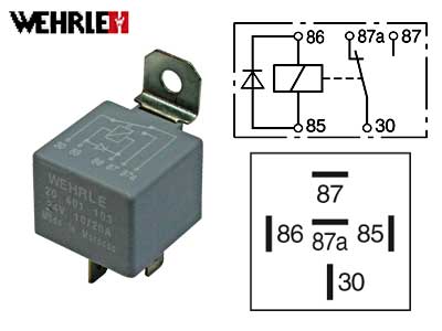 RELE 24V 10/20A 5-N. 87A, DIODI, PITIMELLÄ