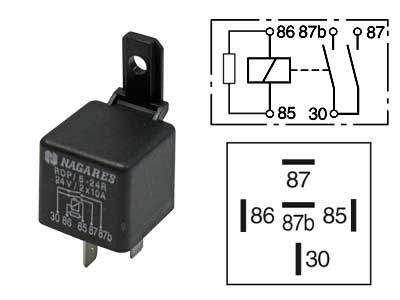 RELE 24V 2X10A 5-N. 87B, VASTUS, PITIMELLÄ