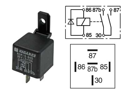RELE 24V 2X10A 5-N. 87B, DIODI, PITIMELLÄ