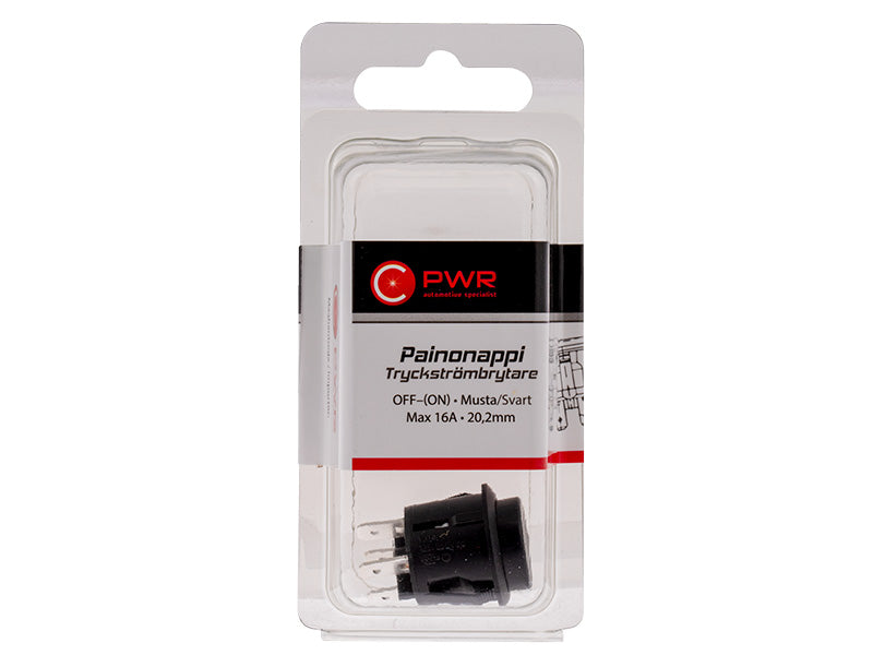 C-PWR PAINONAPPI OFF-(ON) MUSTA 20,2MM REIKÄ