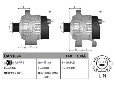 LATURI DENSO 100A AURIS/COROLLA/YARIS 1,4 D-4D 13->