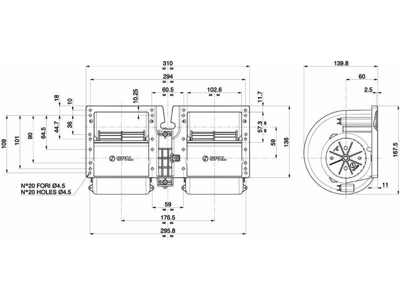 PUHALLIN SPAL 24V 3-NOP/310X136X140 MM / 190W / LL